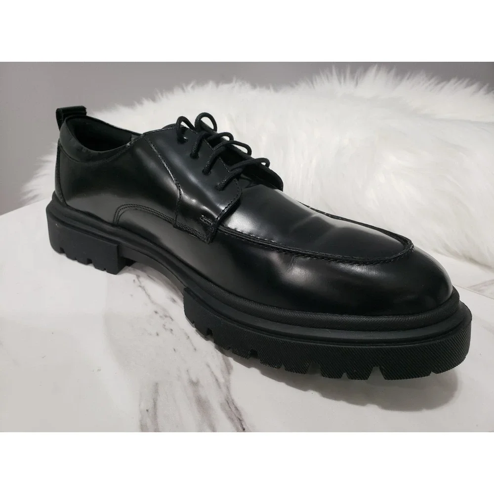 NEW SIZE 11.5 - STEVE MADDEN MENS ZURI BLACK LUG SOLE OXFORDS